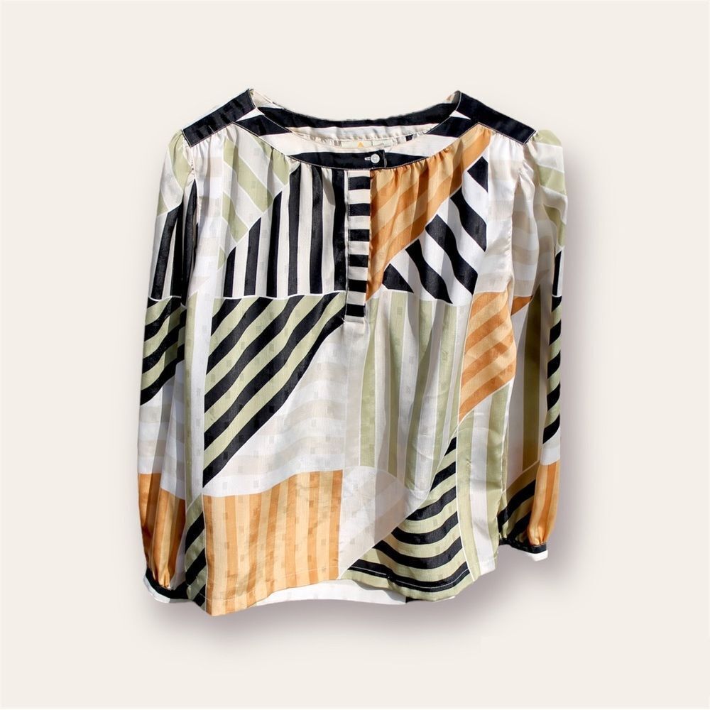 Elisabeth by Liz Claiborne Geometric Pattern Boatneck Long Sleeve Blouse